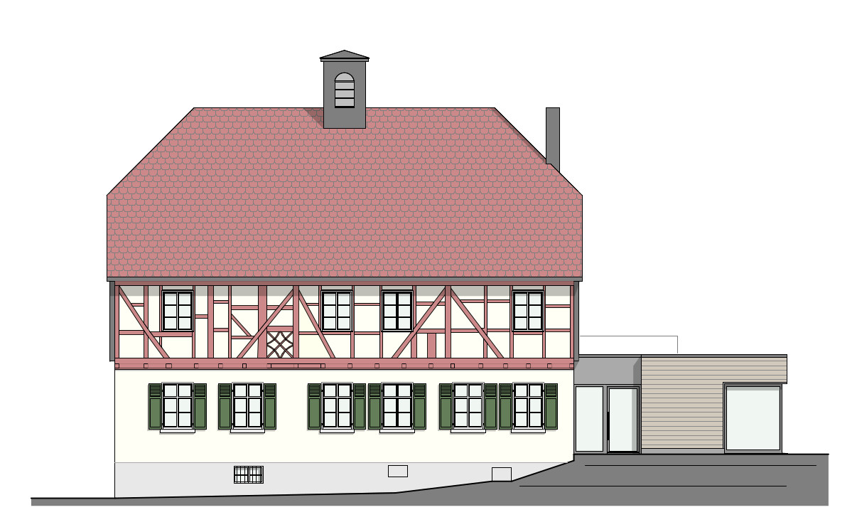 Planung Gemeindehaus Ansicht von der Wiese aus